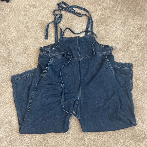 Free People Strappy Wide Leg Denim Overalls Jumpsuit - Picture 2 of 7